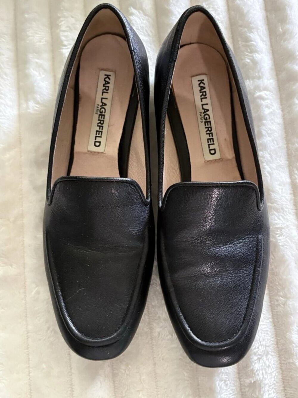 Karl Lagerfeld Brynn Black Leather Slip on Heel Loafers Shoes Women 6M US
